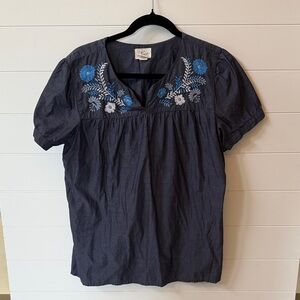 Levi's Dark Blue Blouse with Floral Embroidery